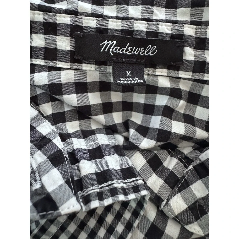 Madewell Gingham Ruffle Sleeve Shirt Black White Cotton Sz M Cottagecore - Picture 5 of 9